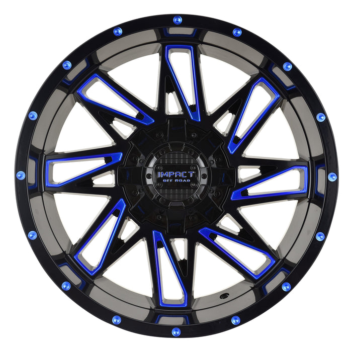 Impact Wheel 814 18x9 5x139.7 & 5x127 -12mm Gloss Black/Blue Milled