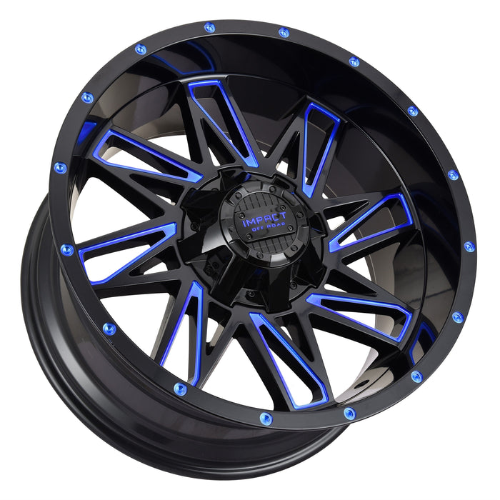 Impact Wheel 814 18x9 6x139.7 & 6x135 -12mm Gloss Black/Blue Milled