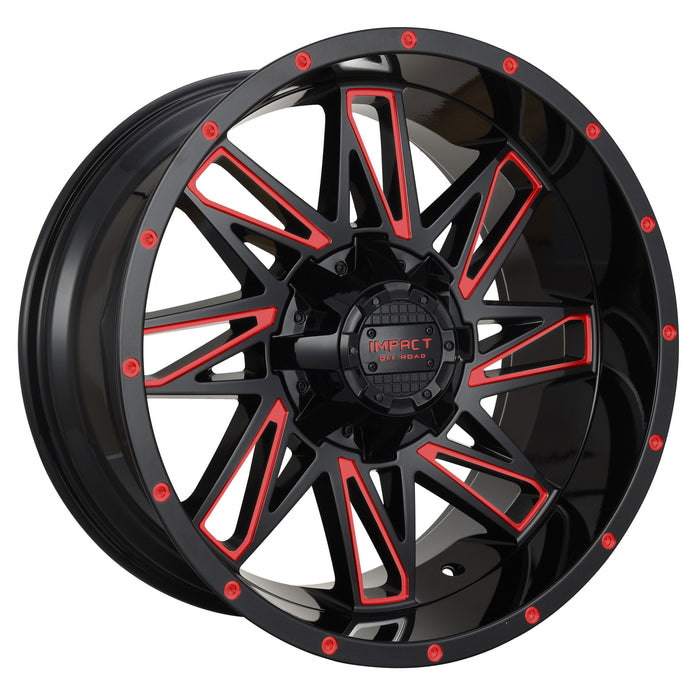 Impact Wheel 814 20x10 Gloss Black/Red Milled | Lug Nut Guys