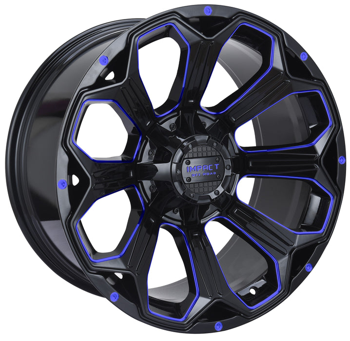 Impact Wheel 817 20x10 5x139.7 & 5x127 -12mm Gloss Black/Blue Milled