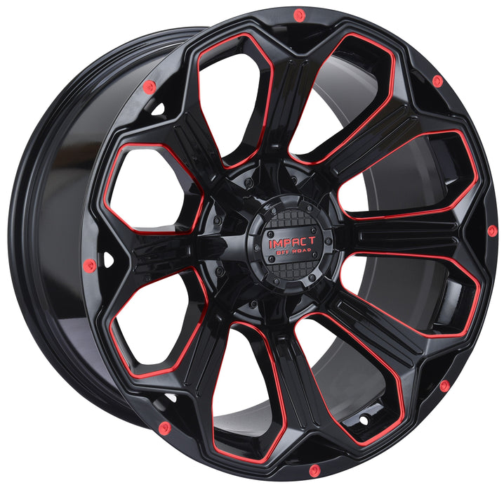 Impact Wheel 817 20x10 5x114.3 & 5x127 -12mm Gloss Black/Red Milled