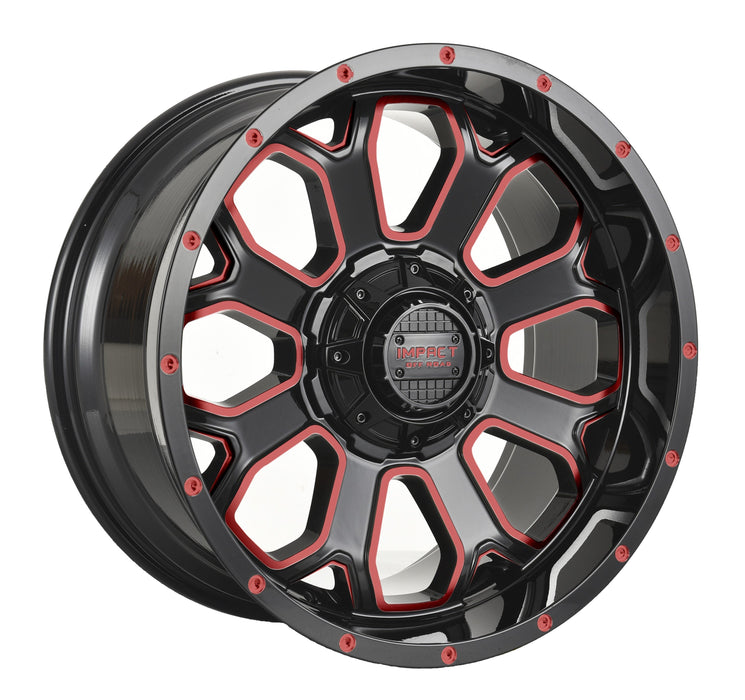 Impact Wheel 818 20x10 5x139.7 & 5x127 -12mm Gloss Black/Red Milled
