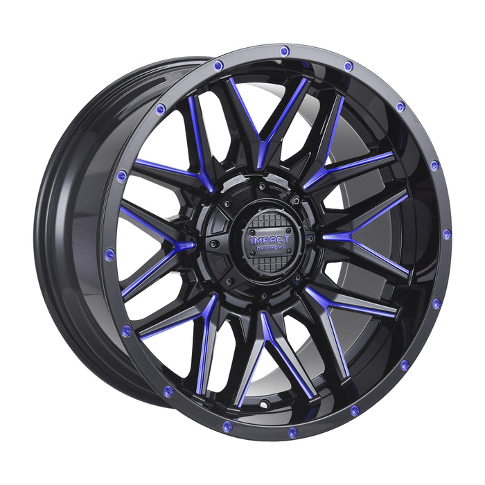 Impact Wheel 819 20x10 6x139.7 & 6x135 -12mm Gloss Black/Blue Milled