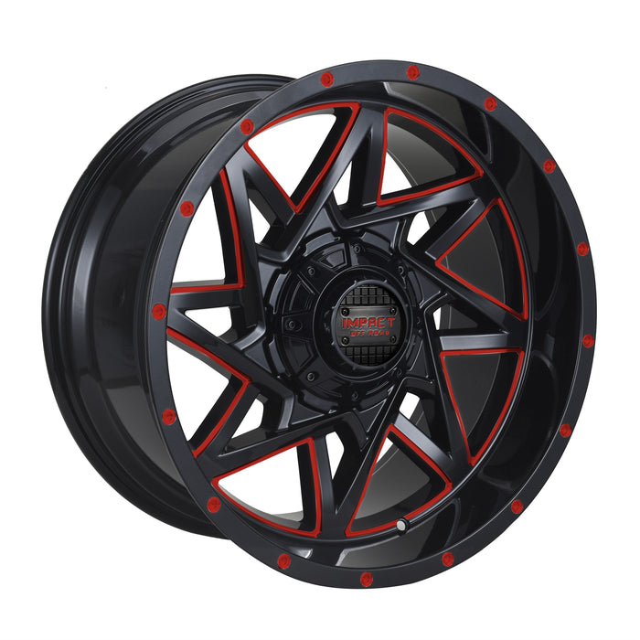 Impact Wheel 821 20x10 6x139.7 & 6x135 -12mm Gloss Black/Red Milled