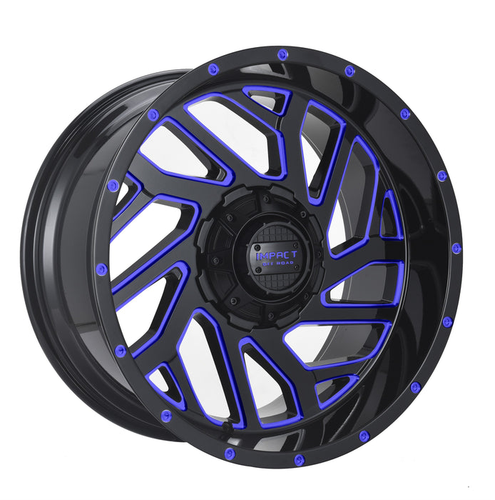 Impact Wheel 823 20x10 6x139.7 & 6x135 -12mm Gloss Black/Blue Milled