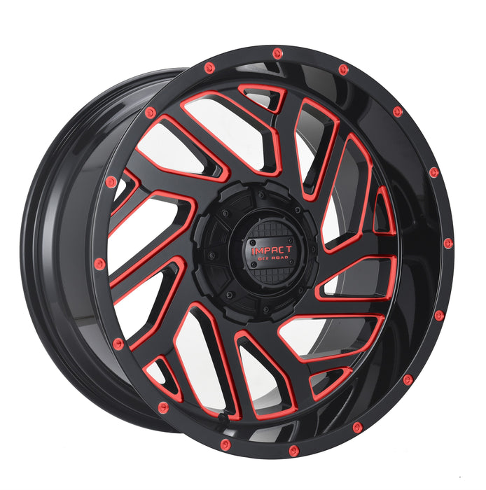 Impact Wheel 823 20x10 6x139.7 & 6x135 -12mm Gloss Black/Red Milled
