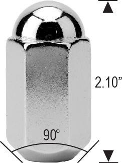 Dually Acorn Lug Nut 9/16-18LH Chrome Dome Top Standard Conical Left Hand Thread
