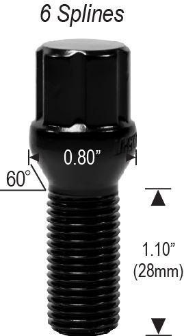 Lug Bolts 12x1.5 Black Conical Spline Stud Bolt 28mm Shank