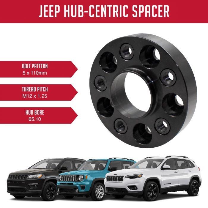 Wheel Spacer 5x110 for Jeep 30mm Hub Centric Bolt On with Chrome Lug Bolts